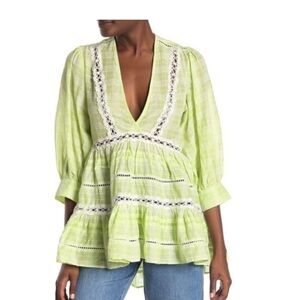 Free People Lime Combo Time Out Lace Tunic Top Size Medium Ruffles Coquette Girl